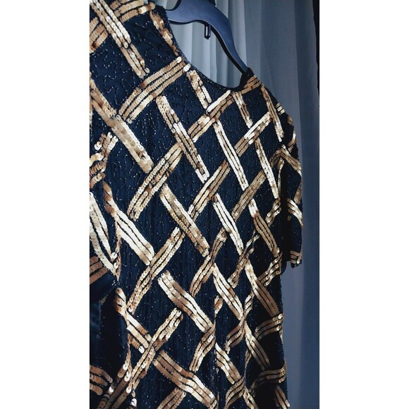 Scala Vintage Black Gold 100% Silk Sequin Blouse Top Size 3x (large) - Picture 6 of 10